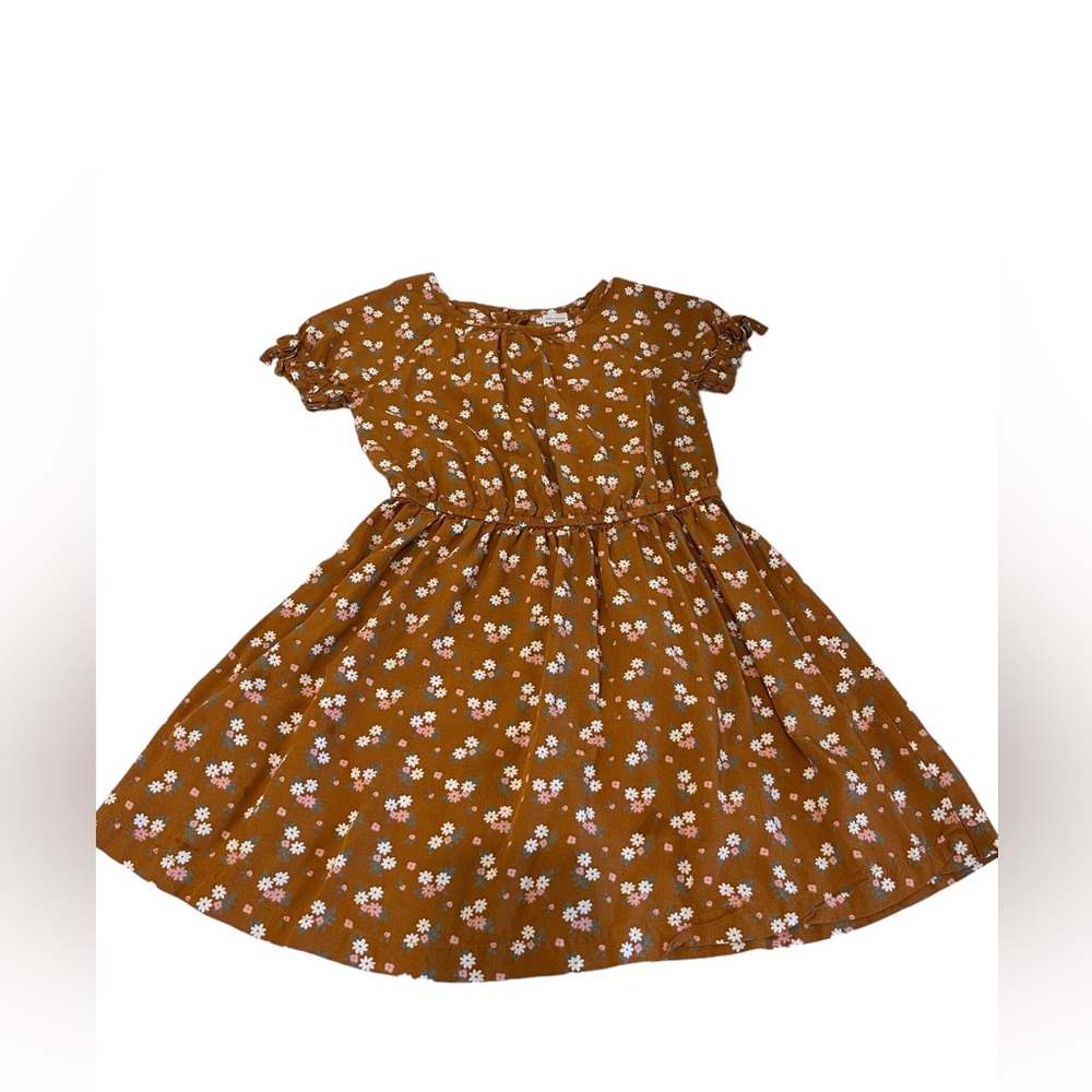 Carters Floral Tan Dress Short Sleeve Size 4T EUC